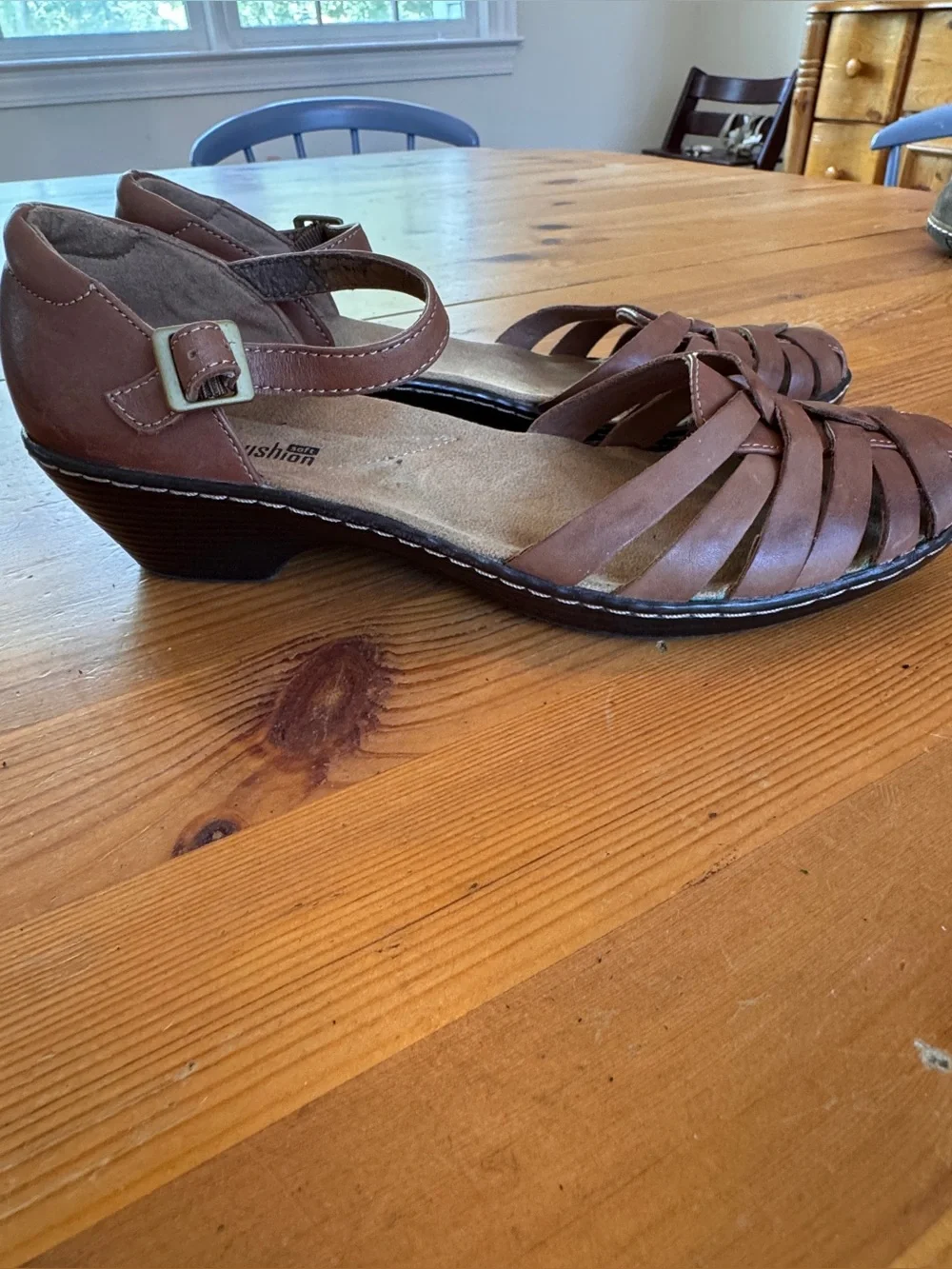 Clarks Brown Leather Woven Ankle-Strap Sandals